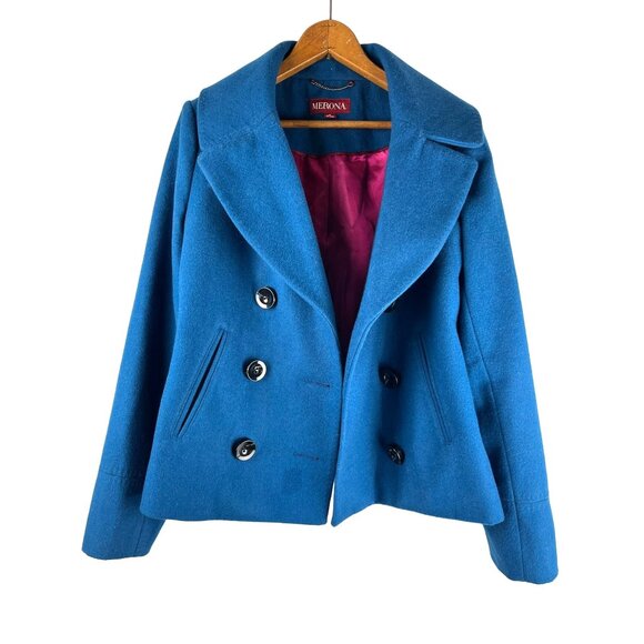 Merona Peacock Blue Double Breasted Fully Lined Pea Coat, Women's Size Medium - Picture 1 of 10